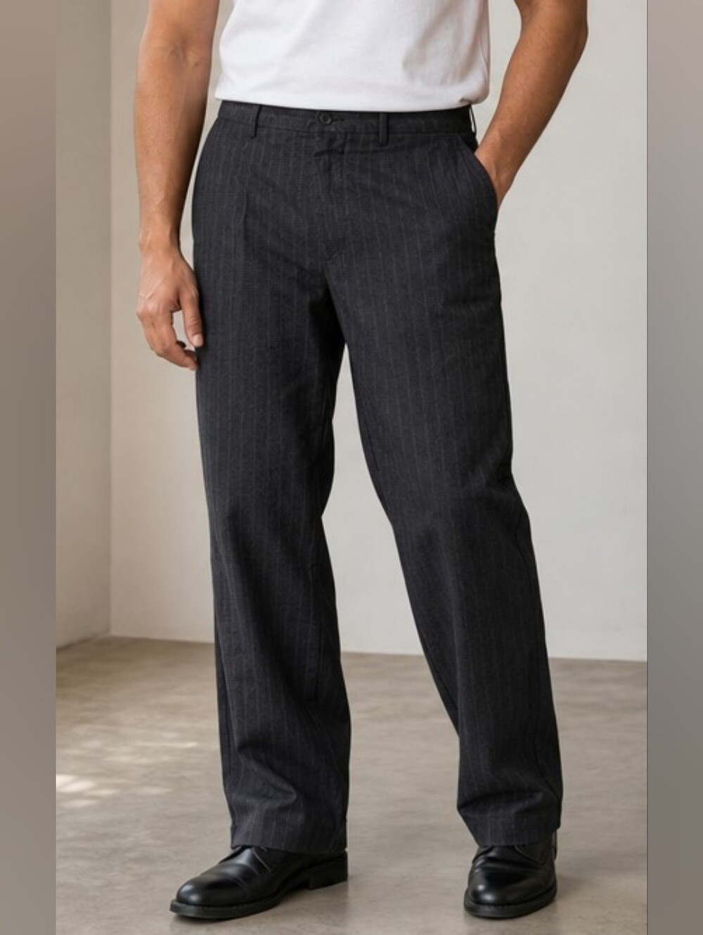 Prada Men's 90s 2000s Charcoal Pinstripe Cotton Pants